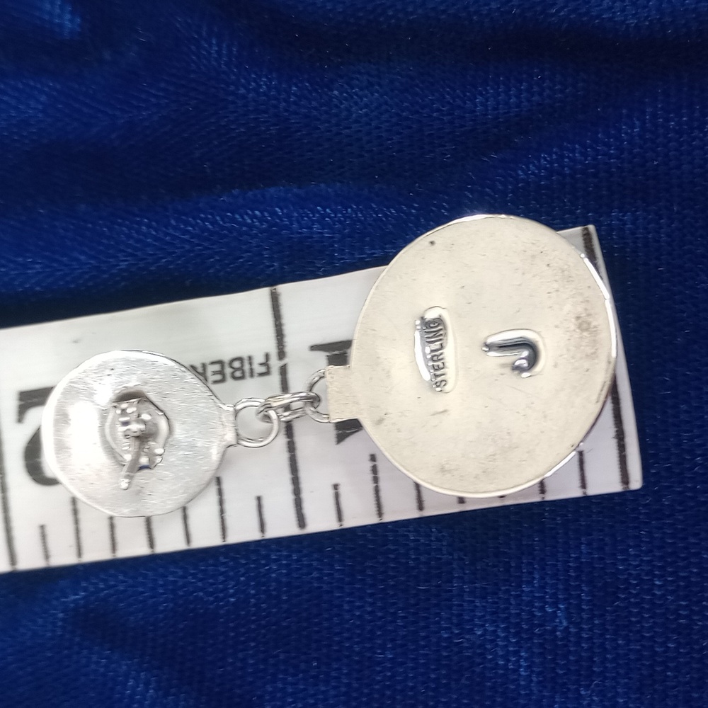 Vintage Navajo Shadowbox Sterling Silver and Turquoise Dangle Earrings - Picture 10 of 12